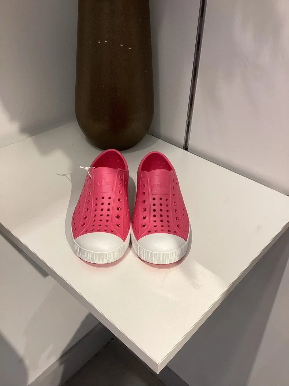 Native Kids Waterproof Slip-On Sneakers in Bright Pink with White Toe